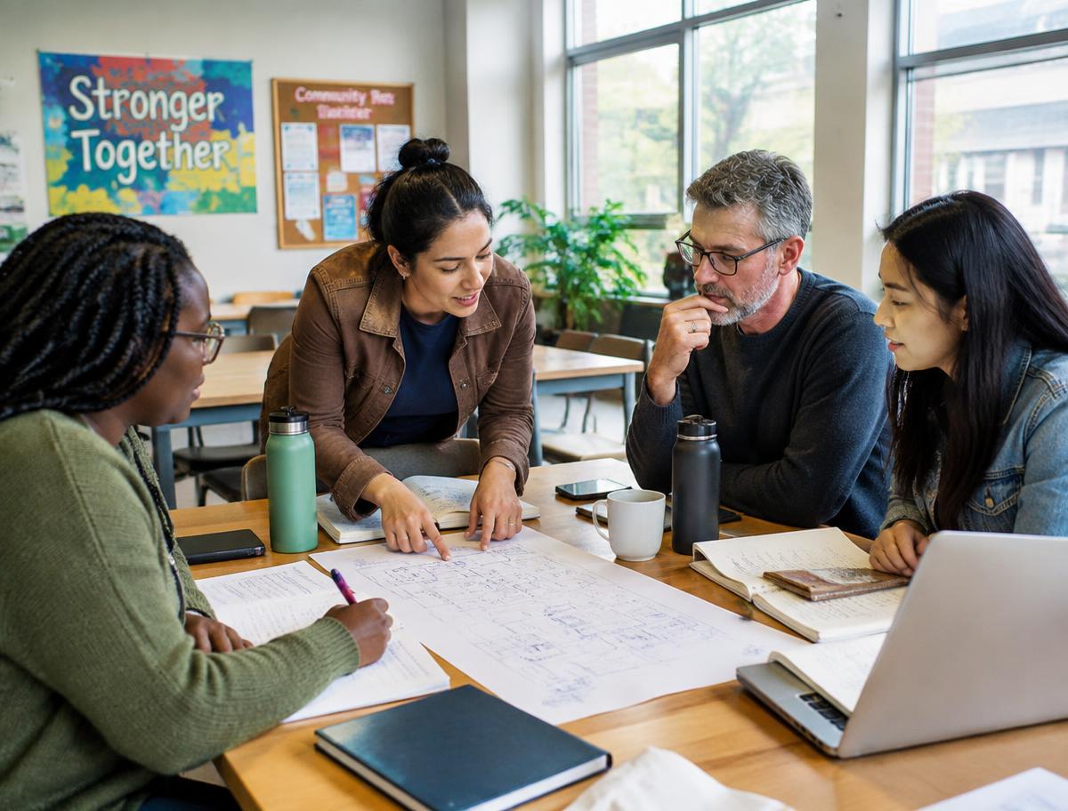People collaborating on a community project plan